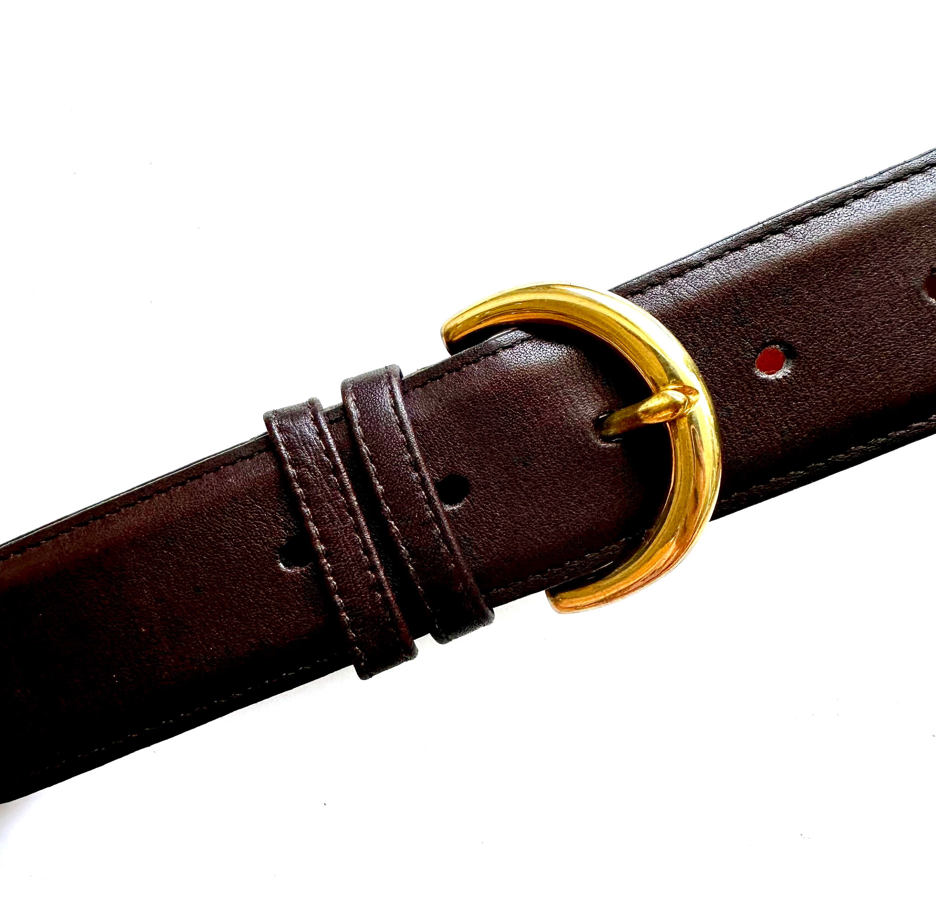 Vintage Coach Leather Belt // Gold Brass Brown Cowhide  display picture 1