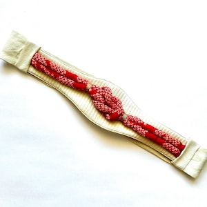 Vintage Japanese Obi Belt Silk Red White Knotted Sash