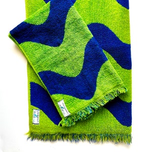 Vintage Marimekko 70s Towel Set 1970s Fieldcrest Hand Body Towels Blue Green