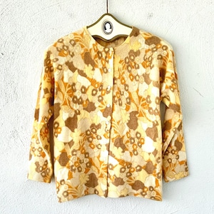 Vintage 60s Groovy Floral Soft Knit Cardigan 1960s Sweater