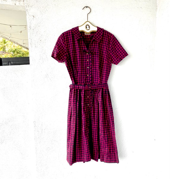 Vintage 1950s Apron Dress Cay Artley Gingham Chec… - image 1