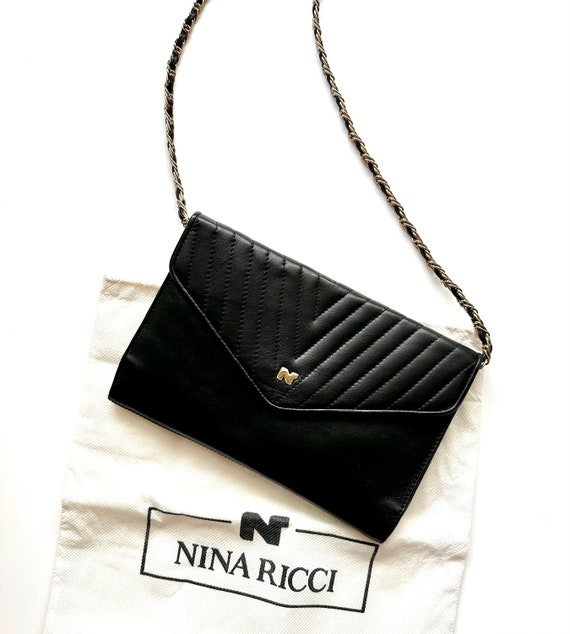 Vintage Nina Ricci Quilted Leatherl Purse // Blac… - image 1