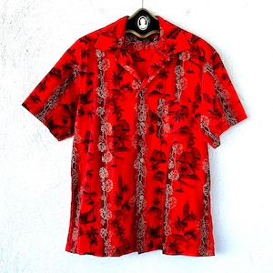 Vintage 50s 60s Hawaiian Shirt 1950s 1960s Hawaii Tiki Atomic Graphic Tandem Surfing Collared Top