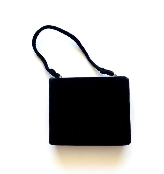 Vintage 50s 60s Black Velvet Structured Bag Box T… - image 6