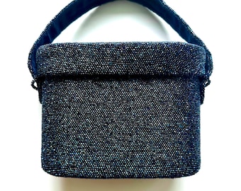 Vintage 50er Jahre Box-Handtasche, metallisch blau