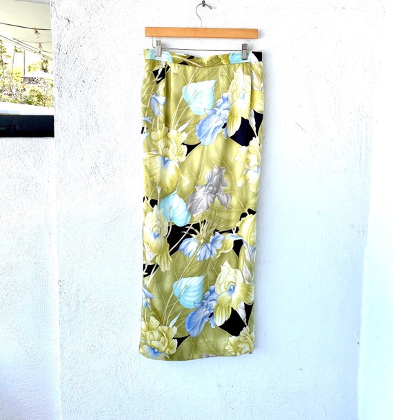 Vintage Hawaiian Silk Skirt 90s 60s Hawaii Floral… - image 1