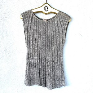 Vintage 70s Adini Metallic Silber Strick Top // Minimalist 1970s Boho Sweater Shirt