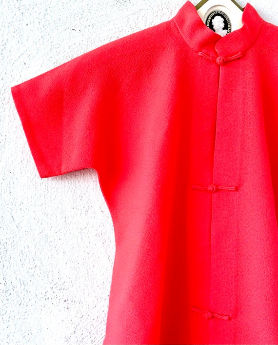 Vintage 60s 70s Mandarin Collar Shirt Asian Brigh… - image 4