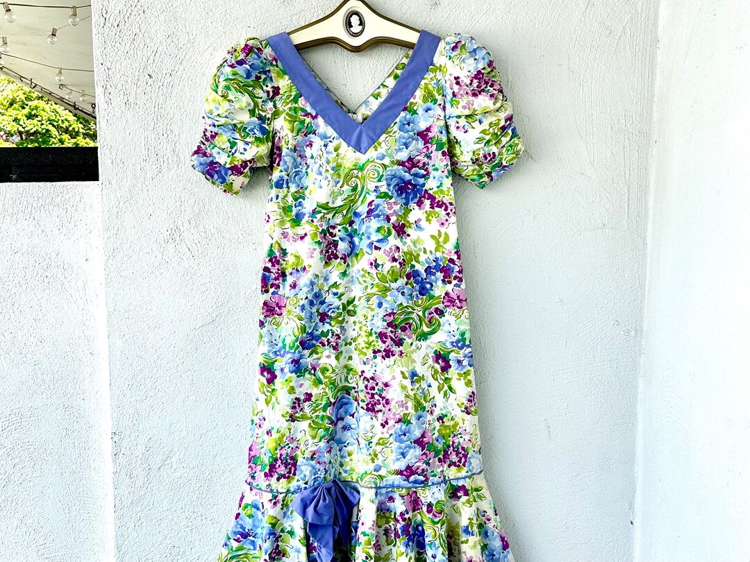 Vintage Princess Kaiulani Hawaiian Floral Dress 80s Puffy