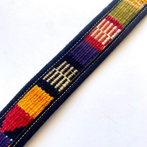 Vintage 80s 90s Woven Suede Belt Black Leather Guatemalan Embroidered Belt image 6