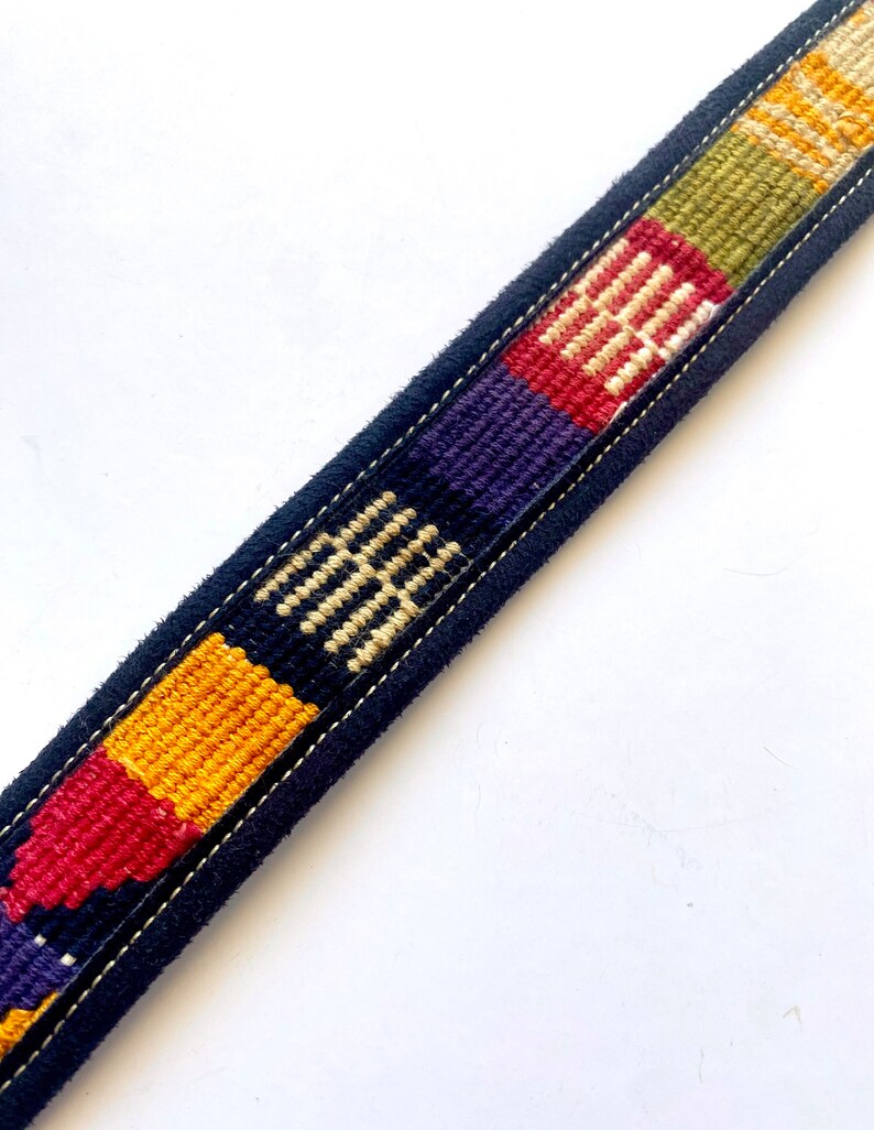 Vintage 80s 90s Woven Suede Belt Black Leather Guatemalan Embroidered Belt image 6