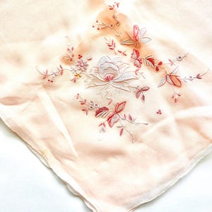 Vintage 1940s Chiffon Silk Scarf Floral Embroidery Lace Cutout
