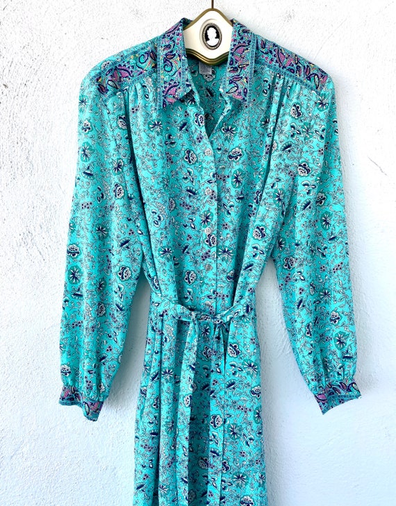 Vintage 70s Shirtdress 1970s Boho Paisley Collare… - image 3