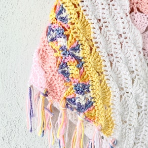 Vintage Crochet Pastel Rainbow Boho Swimsuit Cape Poncho Coverup // White Knit Shawl Wrap Skirt image 1