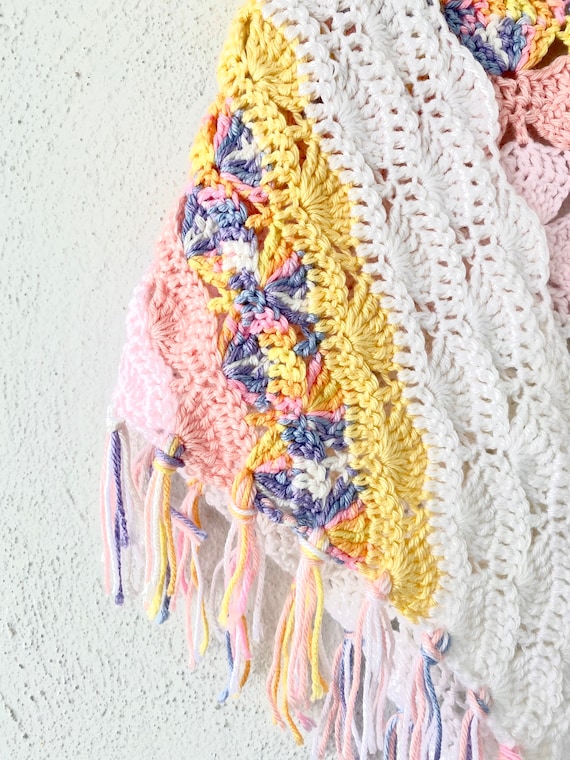 Vintage Crochet Pastel Rainbow Boho Swimsuit Cape 
