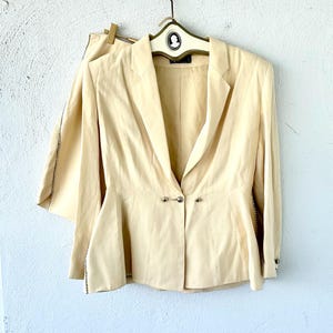 Vintage Claude Montana Suit 1980s Jacket Skirt Off White Beaded Linen 80s Designer Suit