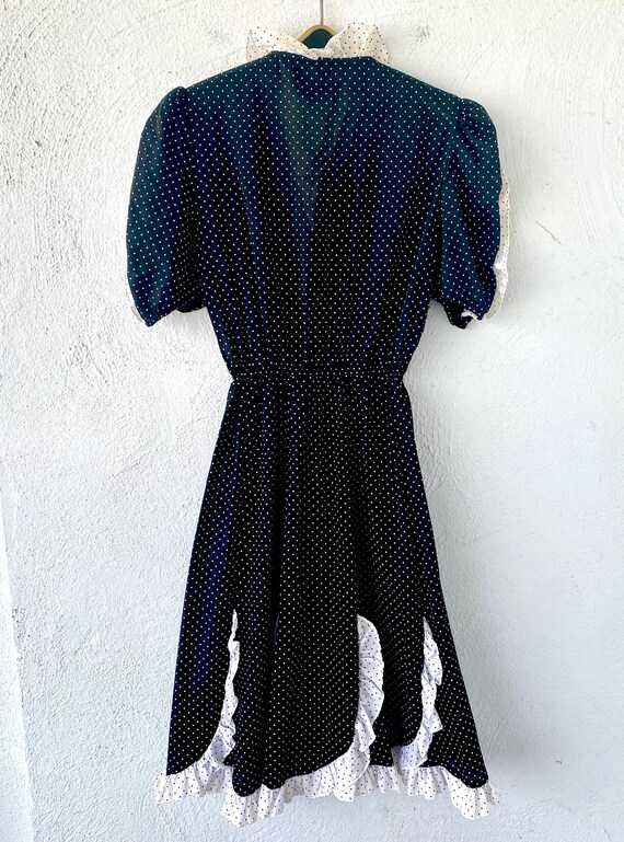 Vintage 70s 80s Polka Dotted Ruffle Dress - image 7