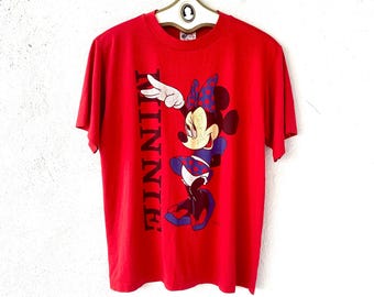 Vintage 80s 90s Minnie Mouse Disney Tshirt 1980s 1990s Single Stitch Shirt Red Top
