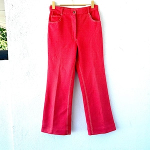 Vintage 70s Bell Bottoms Red Wide High Waisted Pants 1970s