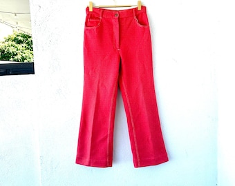 Vintage 70s Bell Bottoms Red Wide High Waisted Pants 1970s