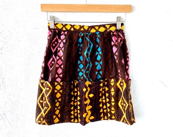 Vintage 70s Hawaiian Half Apron // Hawaiian Floral Graphic Barkcloth Tiki 1970s Pin Up Skirt