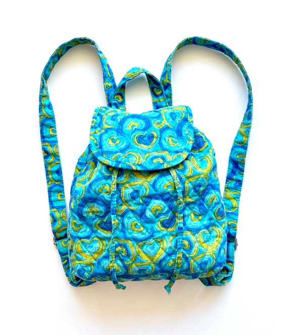 Vintage 90s Y2K Mini Backpack // Blue Quilted Hea… - image 3