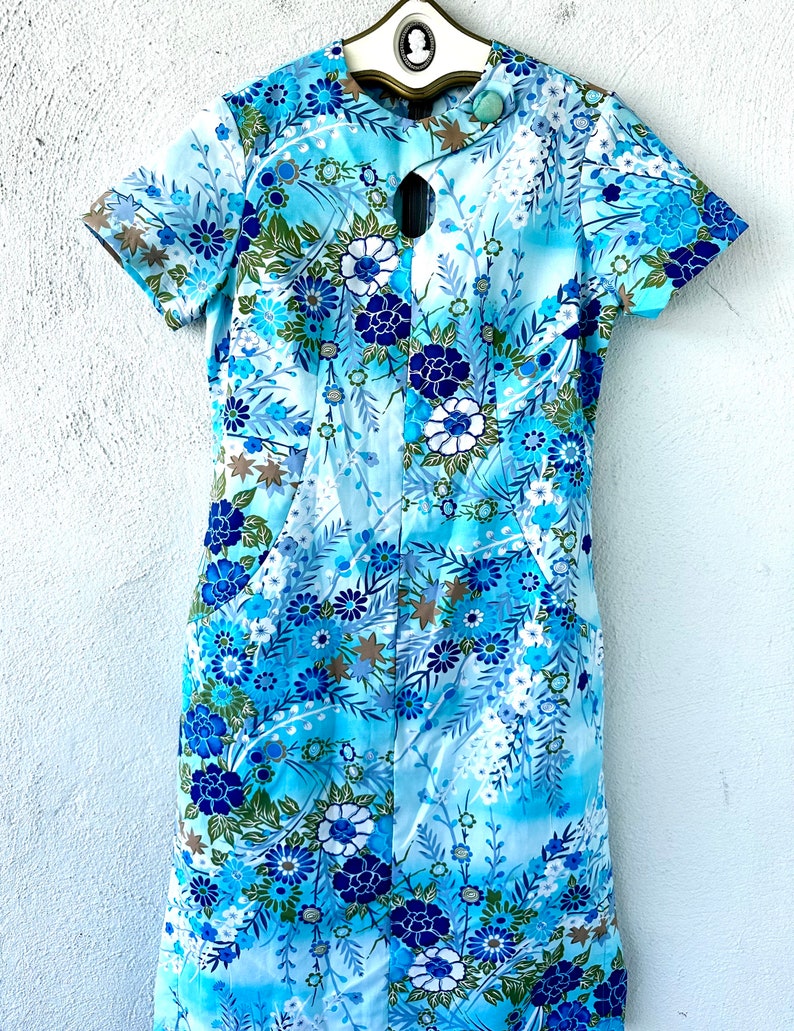 Vintage 60s 70s Hawaiian Japanese Floral Dress 1960s Mod Shift 1970s ...