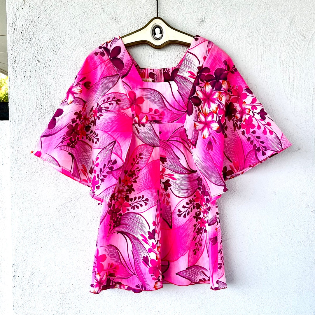 Vintage 60s Hawaiian Angel Wing Tunic Dress: Pink Floral Boho - Etsy