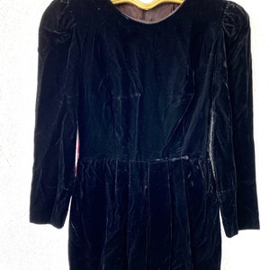 Vintage 80s Black Velvet Strong Shoulders Mini Dress image 5
