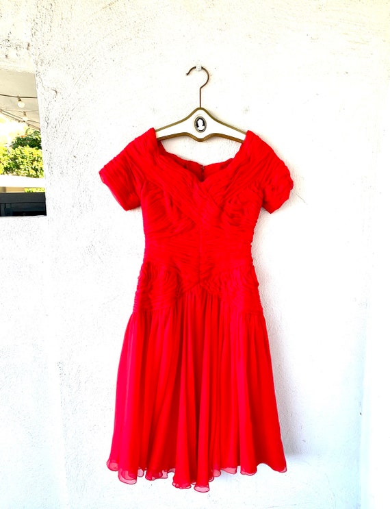 Vintage Arnold Scaasi Henri Bendel Dress Red Silk 