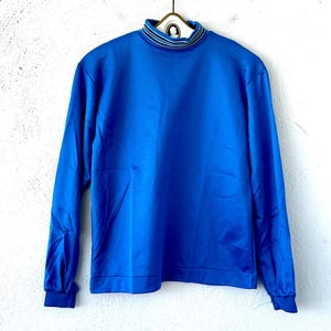 Vintage 60s Mod Mens Knit Shirt 1960s Blue Turtleneck Top