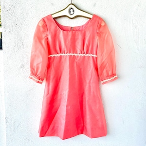 Vintage 1960s Pink Babydoll Knit Dress 60s Turtleneck Cutout Dress