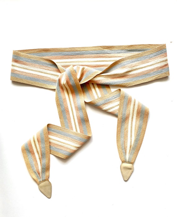 Vintage 70s 80s Wide Striped Belt Tie Sash - image 1