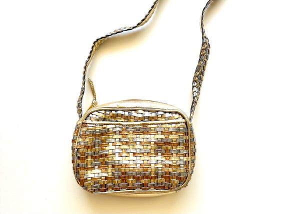 Vintage Metallic Gold Silver Woven Bag Crossbody Purse