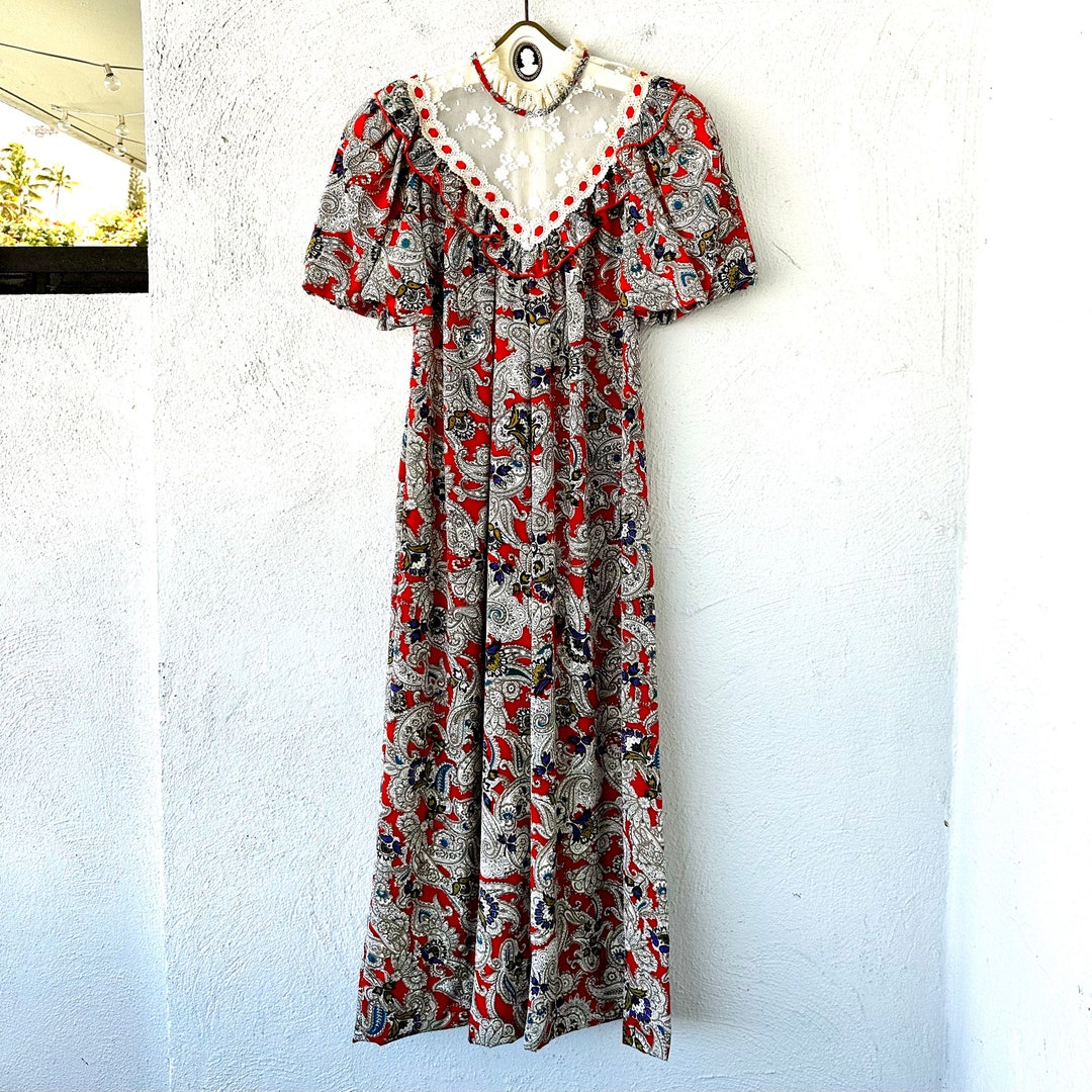 70’s White Tropical Floral Print Ruffle Trim Muumuu Dress by Nani Hawaii main image 1