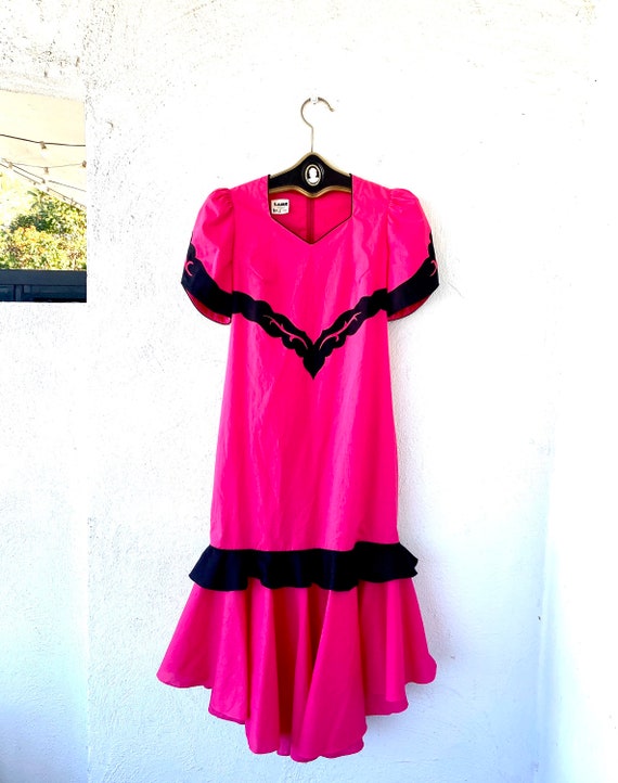 Vintage Hawaiian Muumuu Pink Black Hawaii Dress w… - image 1