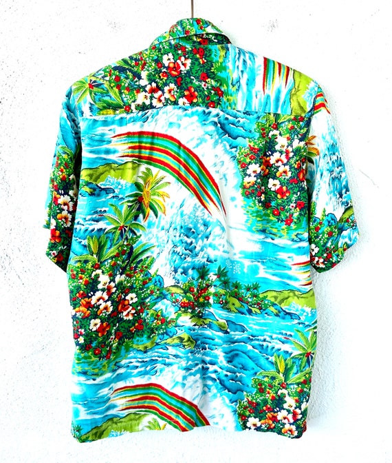 Vintage 80s does 50s Hawaiian Aloha Shirt Rainbow… - image 7