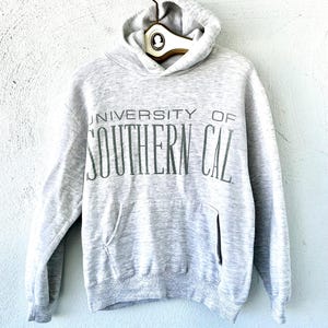 Vintage 80s 90s University of Southern Cal Hoodie 1980 1990s Gray Sweatshirt Hooded Shirt