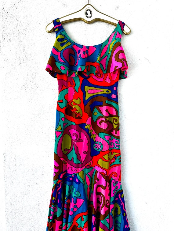 Vintage 60s Psychedelic Hawaiian Dress 1960s Brig… - image 3