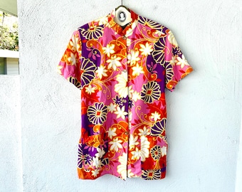 chemise florale psychédélique hawaïenne vintage des années 60 et 70 des années 60 des années 70