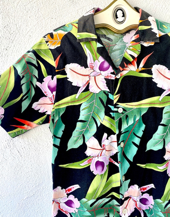 Vintage 80s Hawaiian Aloha Palm Shirt Floral Hawa… - image 2