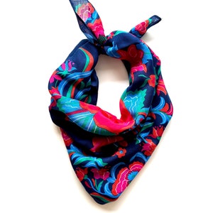 Vintage Vera Neumann Scarf 70s Boho Bright Floral Scarf Wool Silk