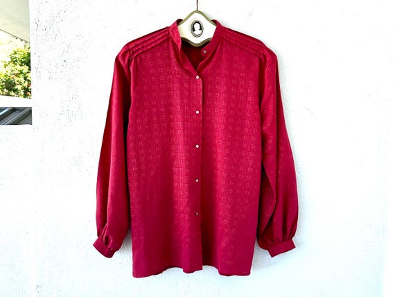 Givenchy, Vintage Givenchy Heart G Shirt 70s 1970s Red Collared Top