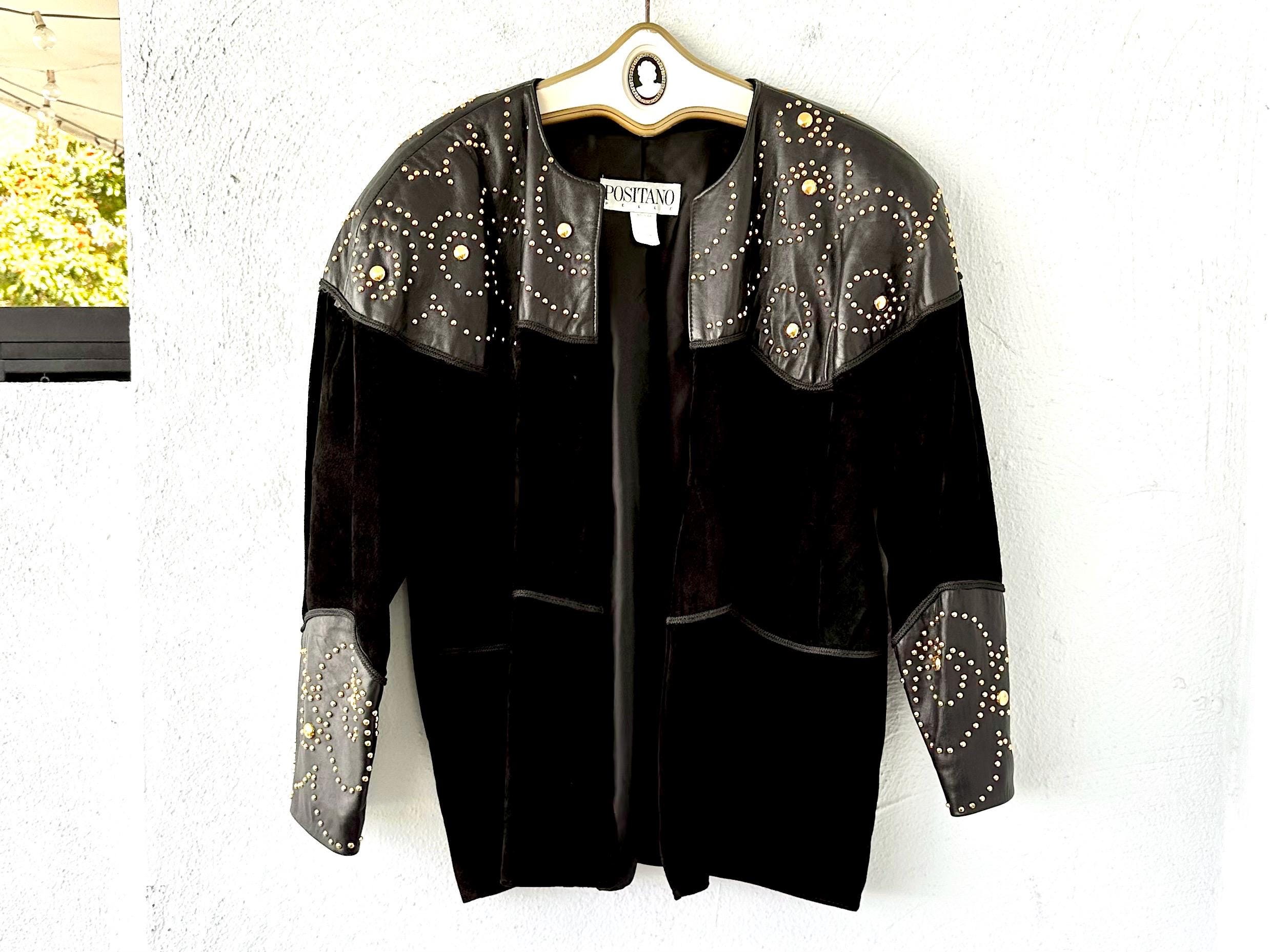 Vintage Studded Black Leather Jacket 80s 90s Rocker Suede Leather