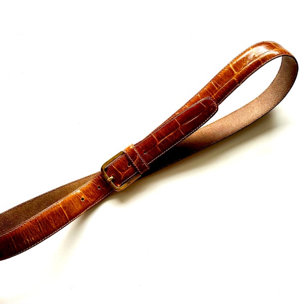 Vintage Missoni Leather Belt 90s Minimalist Brown Embossed Leather Belt