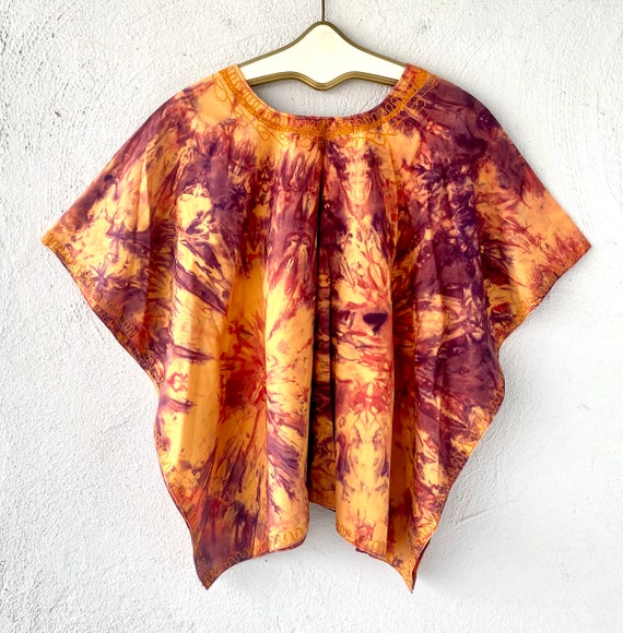 Vintage 70s Embroidered Caftan Tie Dye Top Shirt - image 5