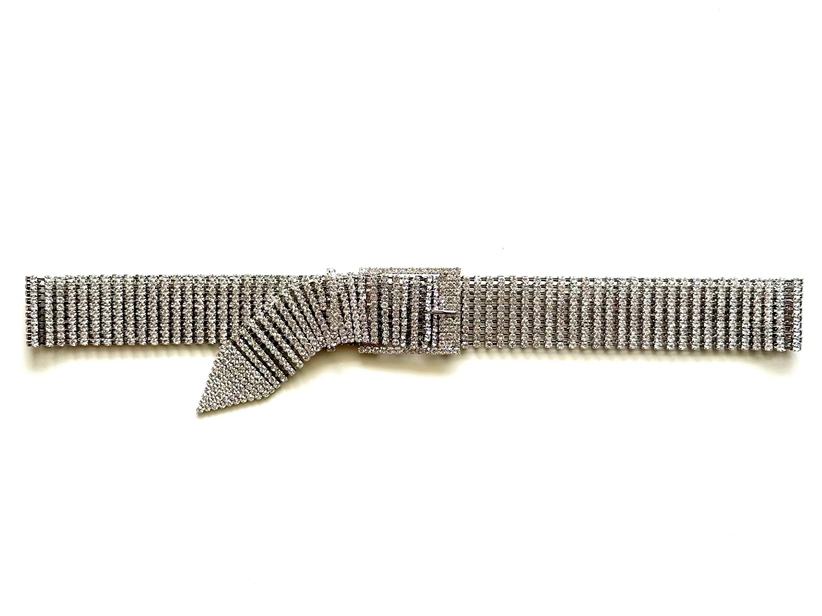 Y2K Silver Rhinestone Belt Sz XL 1 1/2 main image 4