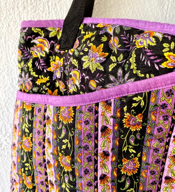 Vintage 80s 90s Quilted Floral Large Tote Shoulde… - image 3