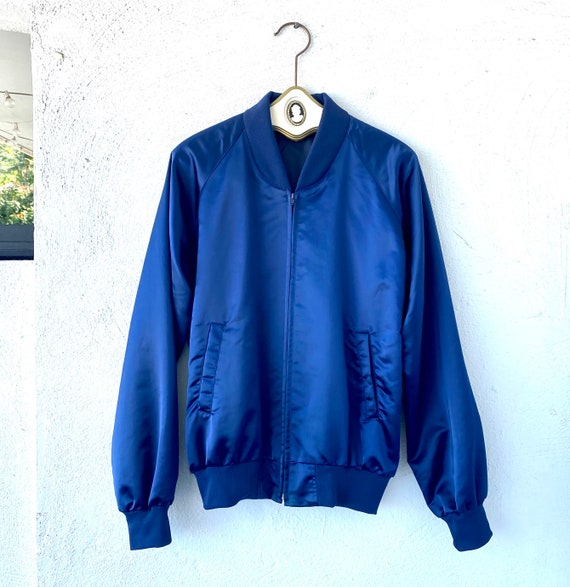 Vintage Embroidered Dragon Satin Bomber Blue 70s … - image 3