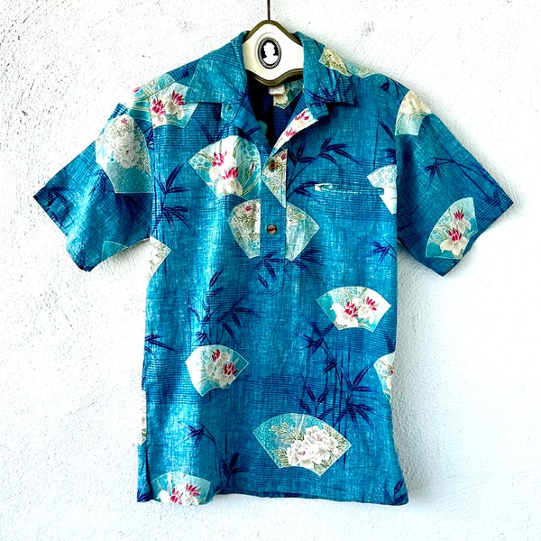 Vintage 70s Hawaiian Aloha Shirt Japanese Style Collared Top